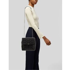 Kate spade ♠️ New York Black Quilted Leather Shoulder Bag Silver Chain Strap